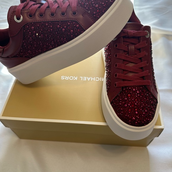Michael Kors Deep Red Studded Sneakers - Picture 13 of 13